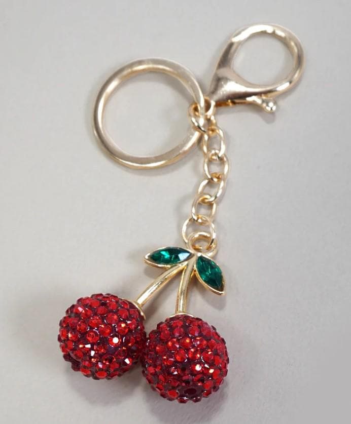 Rhinestone Cherry Keychain Bag Charm