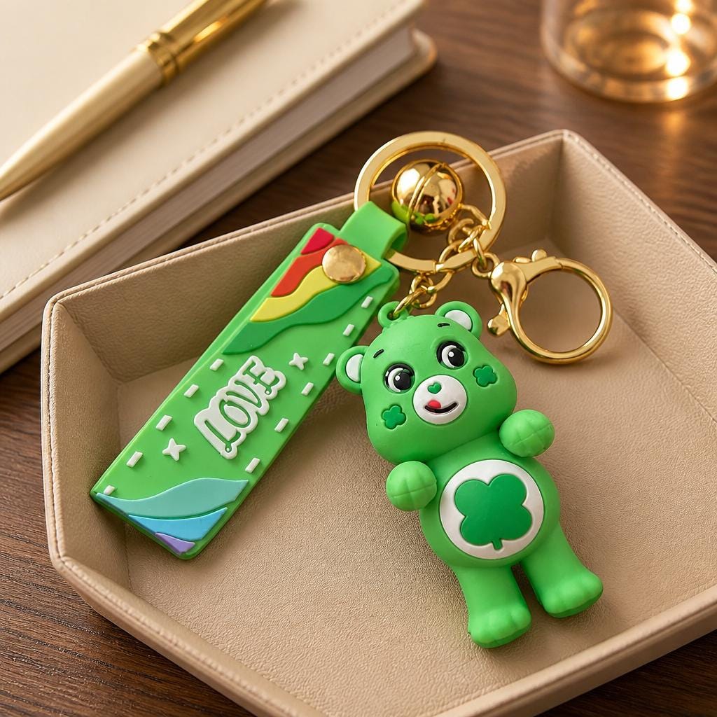 Cartoon Bear Keychain with Love Wristband and Bell – Bag Charm