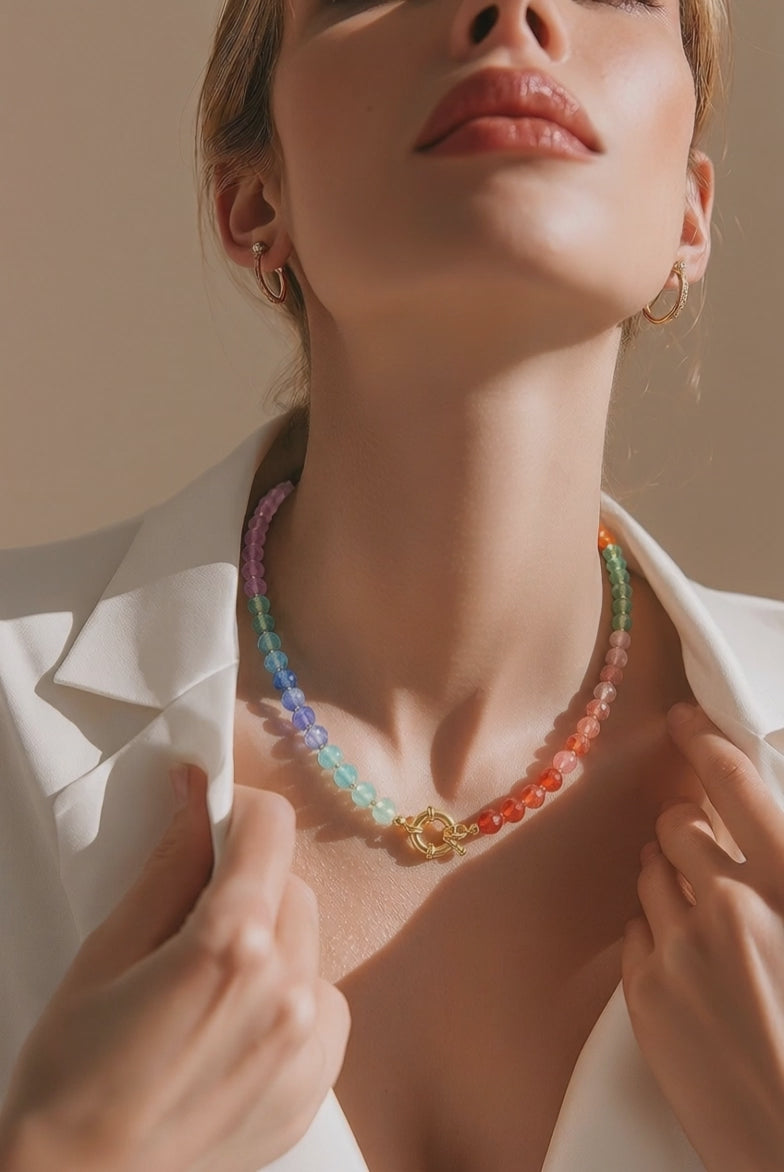 Glass Mixed Necklace Natural Stone Semi-Precious