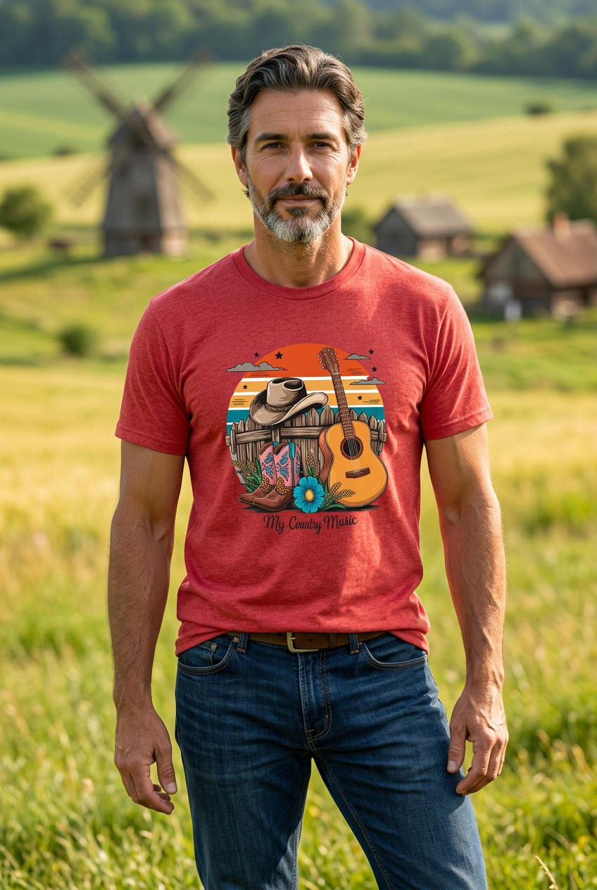 Unisex Red Country Music T-Shirt