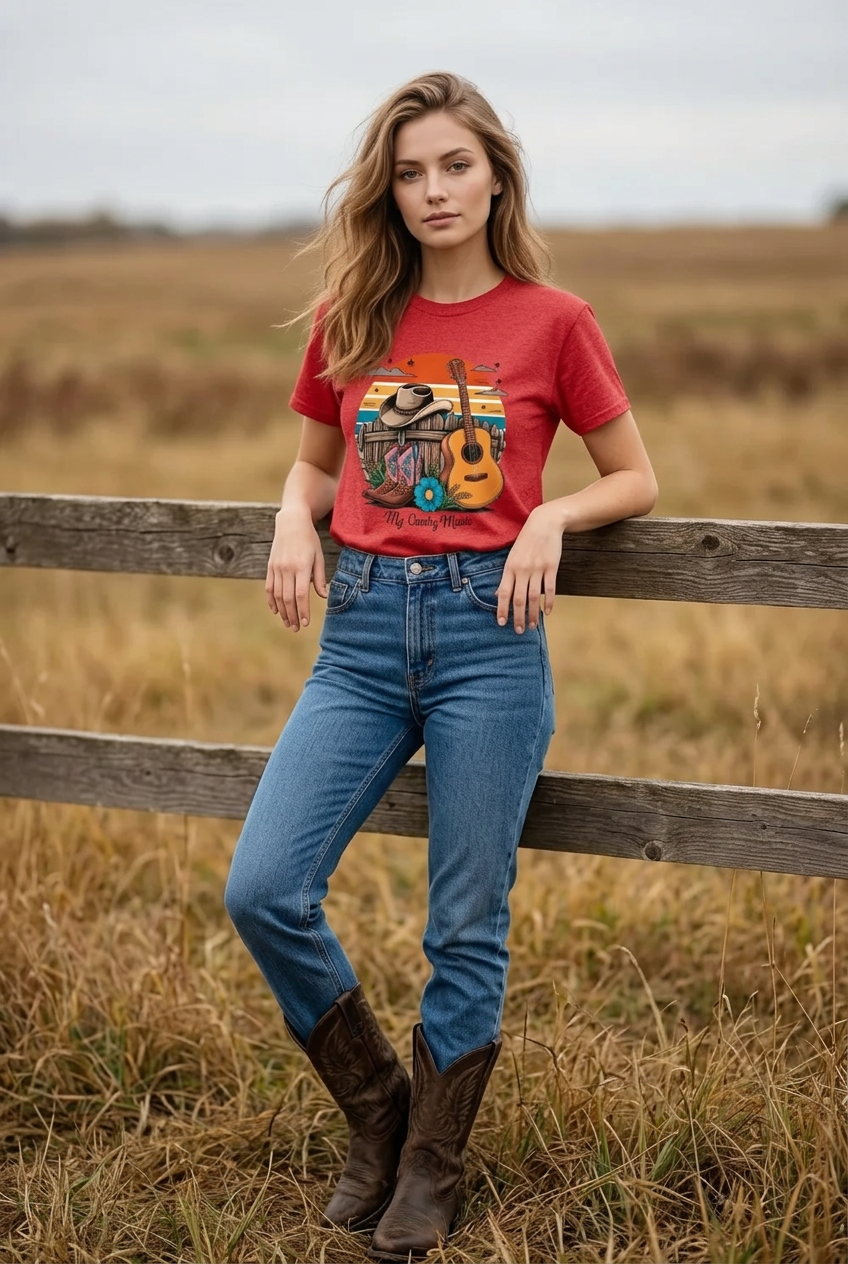 Unisex Red Country Music T-Shirt