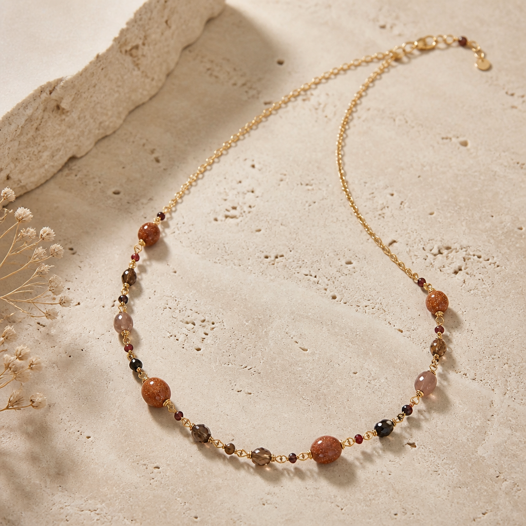 Fashion Tiger Eye Sun Stone Beaded Necklace