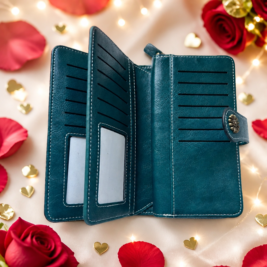 Slim Vegan Leather Zipper Clutch Wallet