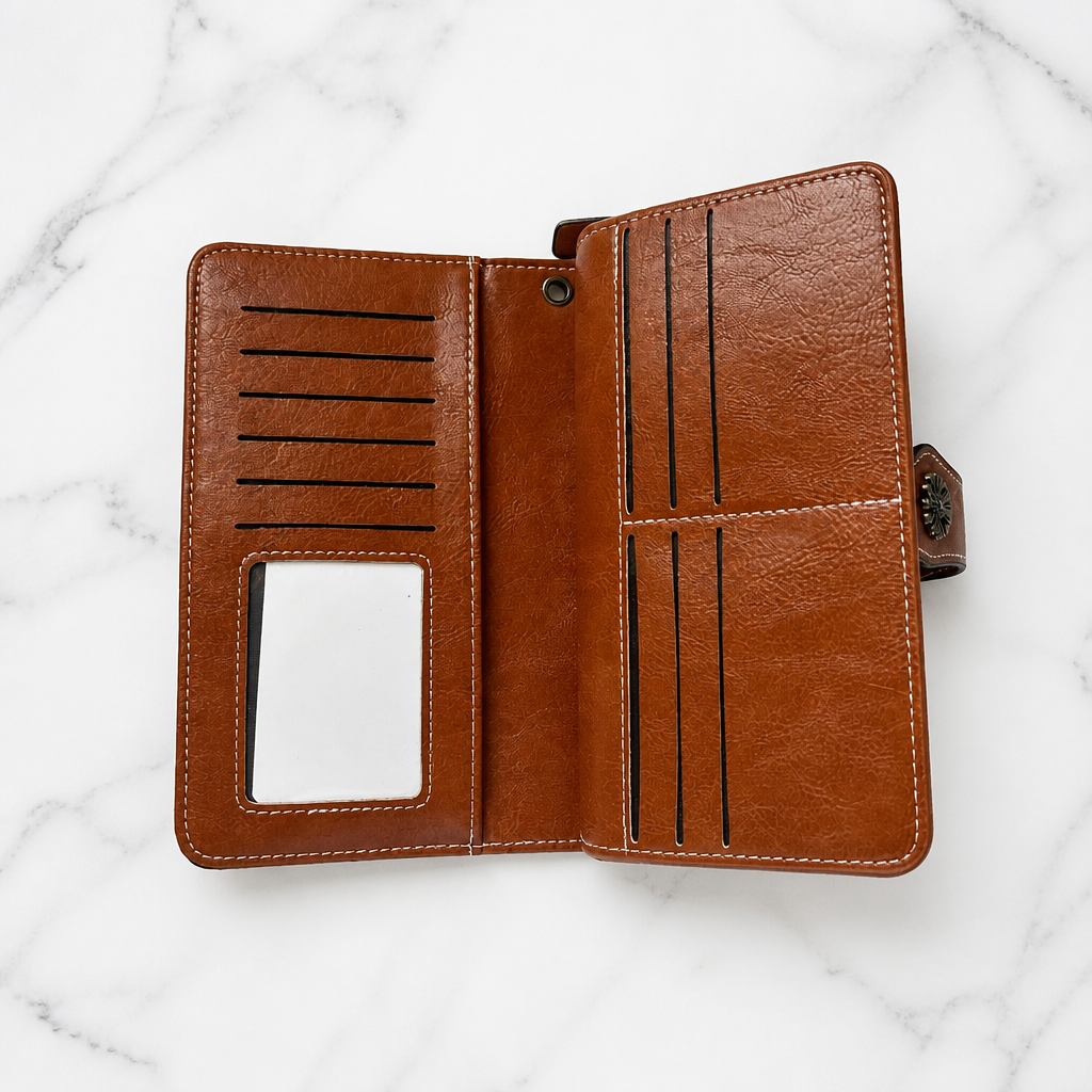 Slim Vegan Leather Zipper Clutch Wallet
