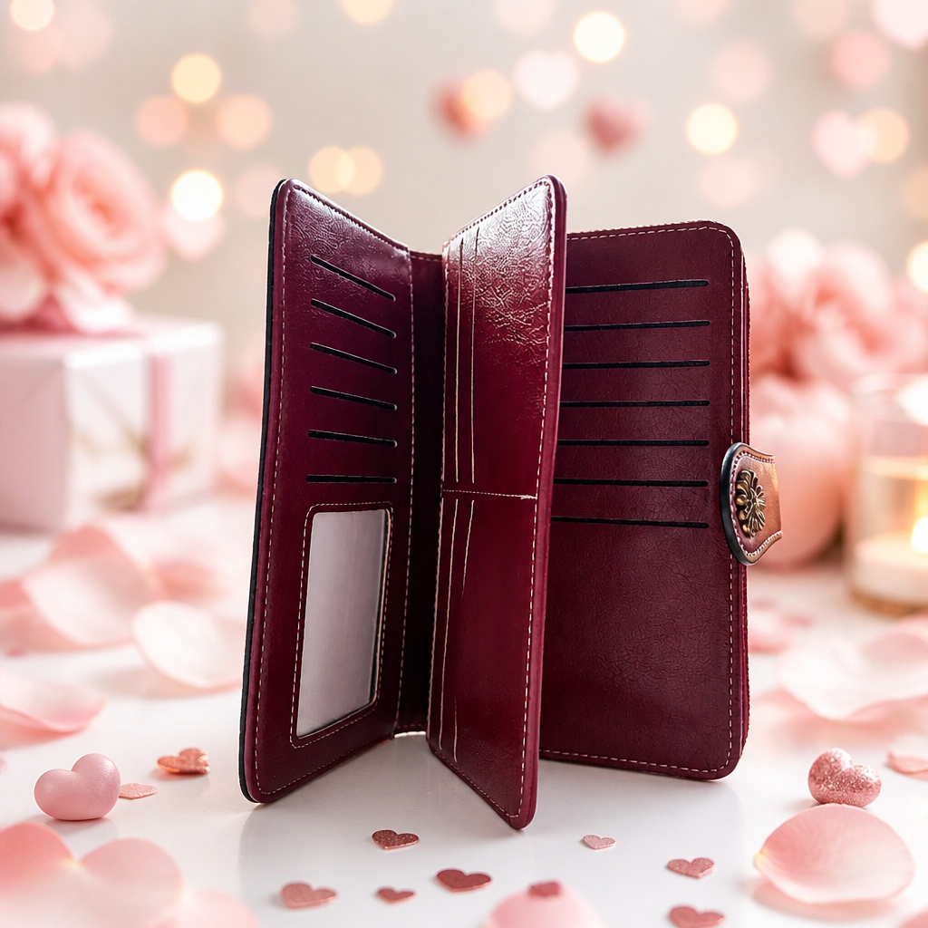 Slim Vegan Leather Zipper Clutch Wallet